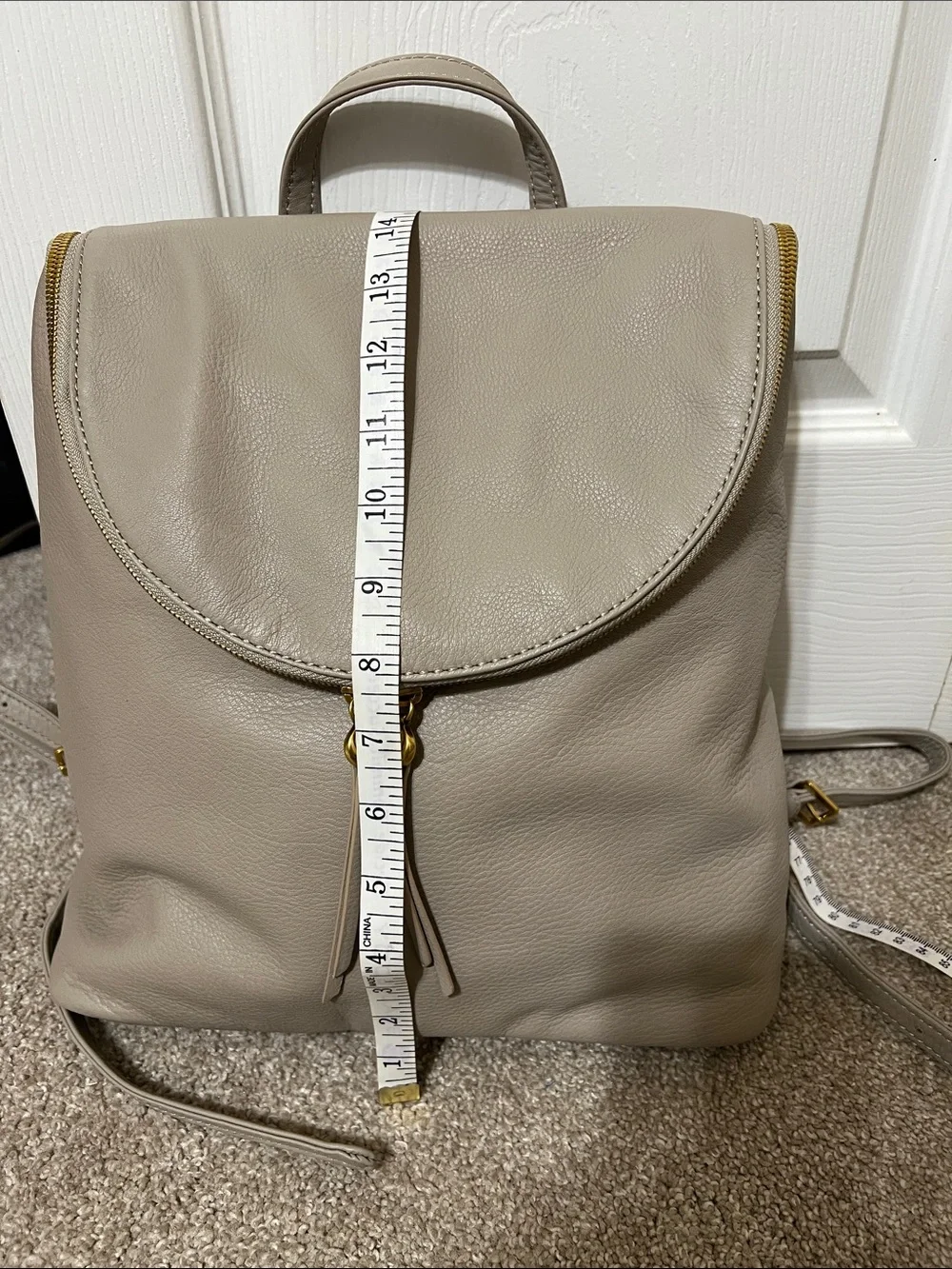 HOBO Taupe Leather Backpack with Gold Hardware